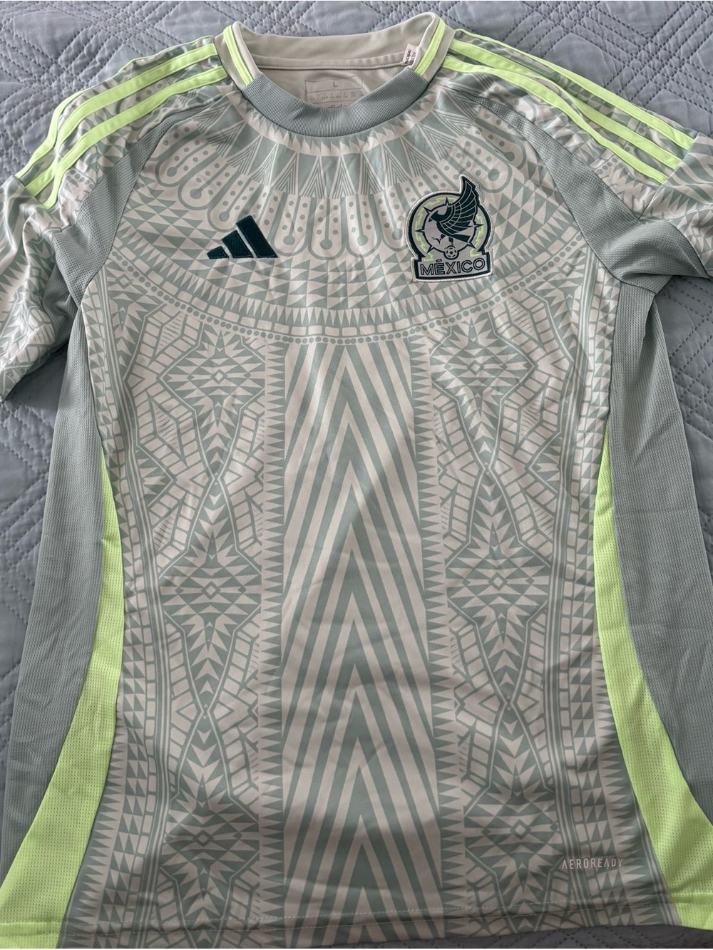 adidas Kids Mexico Soccer Jersey - Light Gray & Neon Yellow-Green